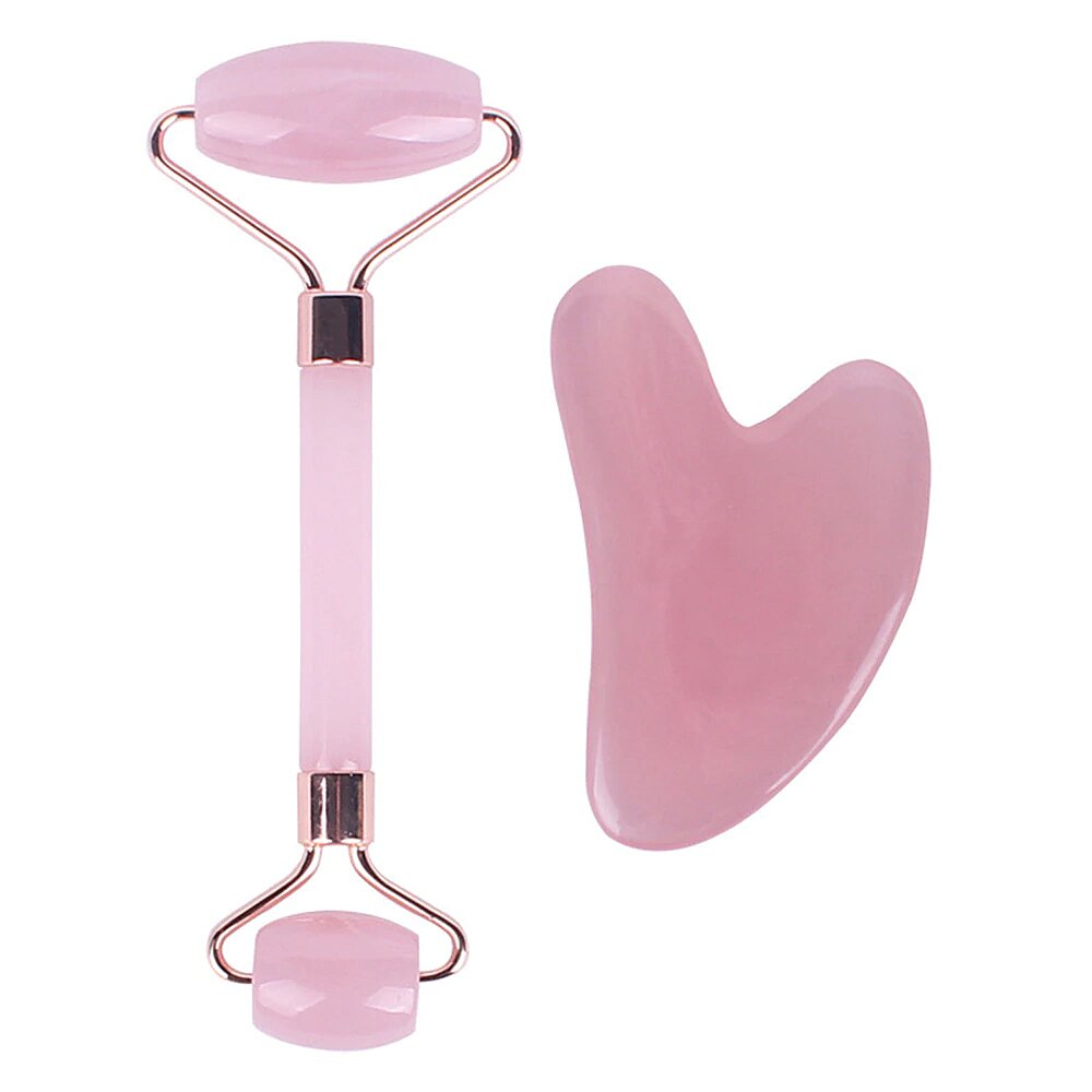 gua sha duo rouleau en quartz rose